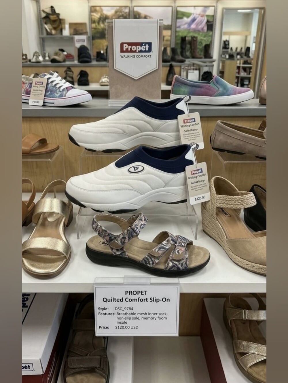 NWT Propet Wash & Wear Slip-On II Shoes W3851 Womens Sz. 7.5W White / Navy